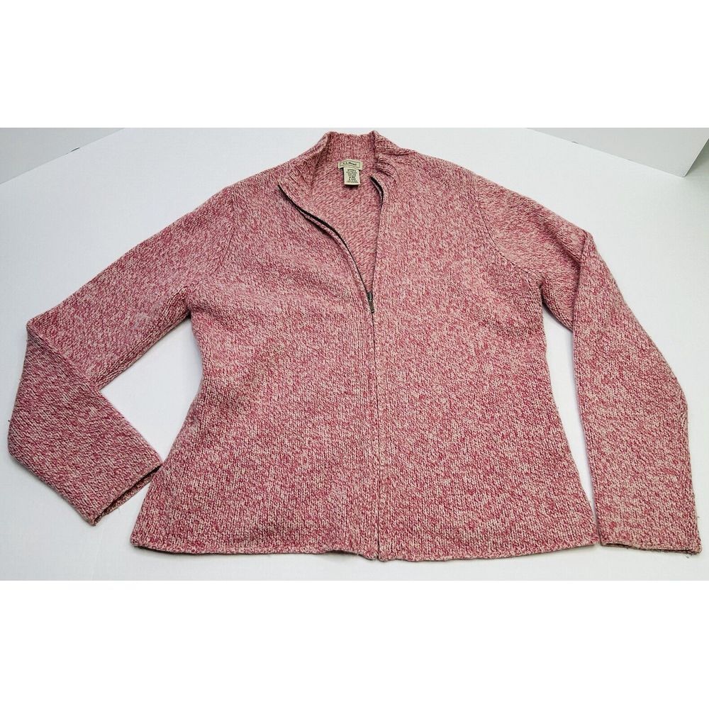LL BEAN Sweater Women's Medium Lambs Wool + Angora Rabbit Hair Full Zip Pink